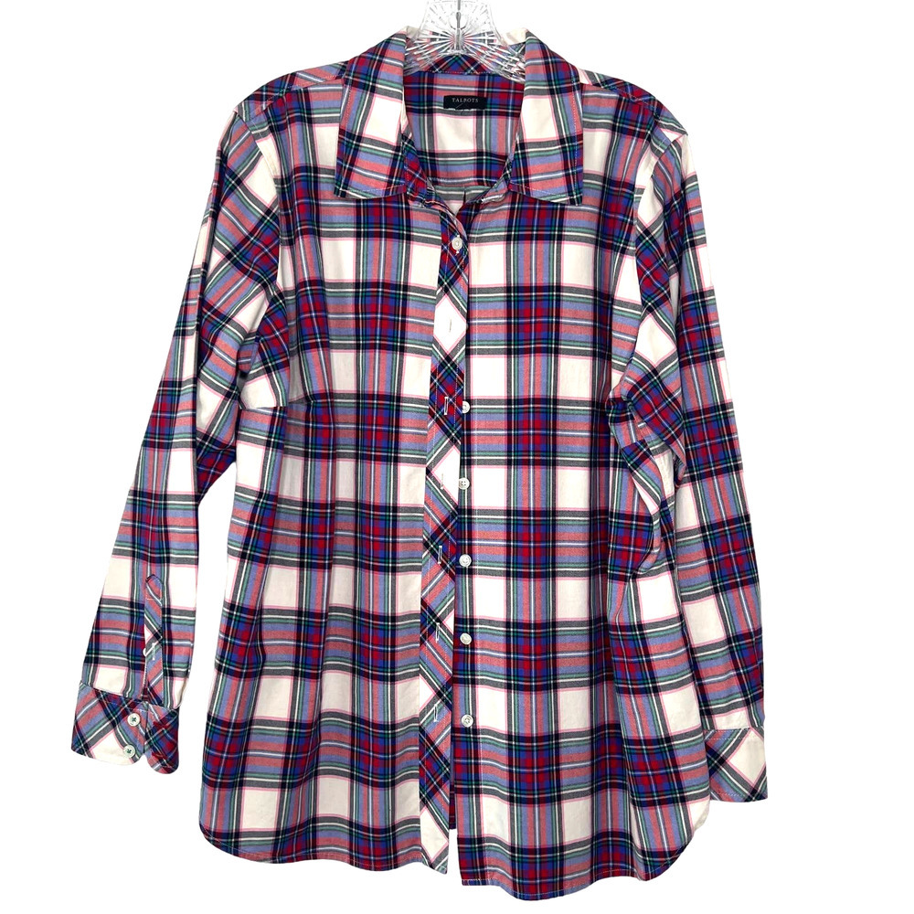 Talbots Plus Womens Top Button Down Plaid Shirt Long Button Sleeves Plus Size 1X